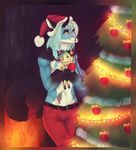  anthro canine christmas christmas_tree clothed clothing dafka dragon duo eastern_dragon hat holidays horn hybrid inside male mammal santa_hat smile tree young 