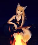  anthro bonfire canine clothed clothing dafka female guitar looking_at_viewer mammal musical_instrument smile solo 