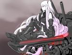  aircraft_carrier_oni armor armored_boots armpit_peek bare_shoulders black_dress black_gloves boots breasts chin_rest closed_mouth commentary_request dress elbow_gloves from_side full_body gauntlets gloves head_rest kantai_collection large_breasts long_hair looking_away machinery one_side_up profile quatre_aaaa red_eyes sailor_dress shinkaisei-kan short_dress sitting sleeveless solo thigh_boots thighhighs turret very_long_hair white_hair white_skin 
