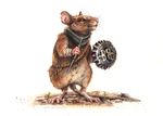  2016 anthro arm_wraps bandanna bottle_cap brown_eyes brown_fur cute featureless_crotch fur kenket leg_wraps male mammal micro mouse naturally_censored needle no_sclera nude rodent shield simple_background solo standing string traditional_media_(artwork) whiskers white_background wraps 