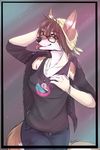  anthro canine clothed clothing dafka eyewear female glasses looking_at_viewer mammal smile solo tongue tongue_out 