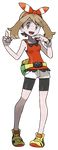  :d bike_shorts bike_shorts_under_shorts blue_eyes bow breasts brown_hair fanny_pack full_body hair_bow hair_ribbon haruka_(pokemon) highres holding holding_poke_ball looking_at_viewer official_art oomura_yuusuke open_mouth poke_ball pokemon pokemon_(game) pokemon_oras ribbon shirt short_shorts shorts sleeveless sleeveless_shirt small_breasts smile solo standing transparent_background wristband 