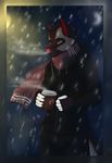  anthro beverage canine clothed clothing coffee dafka male mammal ozi-rz scarf smile snow solo 
