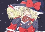  alice_margatroid arata_iri bad_id bad_pixiv_id blonde_hair christmas gloves hat highres kirisame_marisa multiple_girls popoin snow touhou witch_hat 