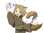 absurdres androgynous animal_ears cat child flower fox_ears highres kogitsune_(natsume_yuujinchou) male_focus natsume_yuujinchou nyanko solo tail transparent_background vector_trace 