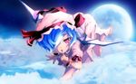  blue_hair finger_to_mouth flying full_moon hair_over_one_eye hat mefix moon nail_polish red_nails remilia_scarlet ribbon short_hair solo tongue touhou wallpaper wings wrist_cuffs 