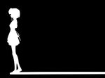  black_background dress ef full_body greyscale highres monochrome shindou_chihiro short_hair simple_background solo standing vector_trace 
