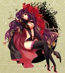  bad_id bad_pixiv_id blue_eyes breasts cape cleavage hair_ornament high_heels jewelry large_breasts long_hair long_sleeves macross macross_frontier macross_frontier:_itsuwari_no_utahime midriff navel necklace ponjiritsu purple_hair sheryl_nome shoes sitting solo thighhighs 