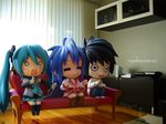  2girls blue_hair death_note figure game_console hachune_miku hatsune_miku highres izumi_konata l_(death_note) lucky_star multiple_girls nendoroid panties pantyshot photo playstation_3 underwear upskirt vocaloid wii xbox 