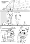  absurd_res anthro canine clothed clothing comic disney eyewear female fox fur hi_res judy_hopps lagomorph male mammal monochrome necktie nick_wilde rabbit suit sunglasses text thewyvernsweaver train young zootopia 