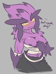  anthro bandage blush breasts clothing dialogue female invalid_color nipples scalie solo teckworks violet_(scalie_schoolie) viper 