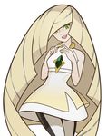  blonde_hair fingers_together green_eyes highres long_hair looking_at_viewer lusamine_(pokemon) open_mouth pokemon pokemon_(game) pokemon_sm solo splashbrush very_long_hair 