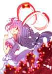  animal_ears blue_hair bunny_ears ear_clip from_side kuresento long_hair looking_at_viewer parted_lips puffy_sleeves red_eyes seiran_(touhou) solo touhou very_long_hair 