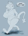  2016 4_toes anthro big_breasts breasts female huge_breasts hyper hyper_breasts iko jogging luxray monochrome nintendo nipple_bulge pok&eacute;mon simple_background solo text toes video_games 