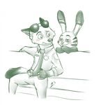  anthro blush canine clothed clothing disney eyewear fox fully_clothed fur half-closed_eyes hi_res jack_savage lagomorph male male/male mammal necktie nick_wilde rabbit sofa striped_fur stripes sunglasses uniform zootopia 