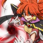  1girl cape fang female gloves hiseki_(tknkkm) lina_inverse long_hair looking_at_viewer magic orange_hair red_eyes slayers solo sorcerer white_gloves 