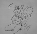  2016 anthro big_breasts breasts dust_silvery female hair mammal monochrome sergal simple_background smile solo traditional_media_(artwork) white_background 