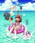  bikini blush breasts brown_hair cleavage closed_eyes cloud cloudy_sky crossover day gen_1_pokemon gen_2_pokemon gen_3_pokemon gen_6_pokemon hairband horizon idolmaster idolmaster_cinderella_girls innertube jigglypuff large_breasts luvdisc milotic misdreavus ocean open_mouth pokemon pokemon_(creature) sakuma_mayu short_hair sky smile sneasel swimsuit sylveon yakiniku_(konoha3561) 