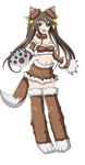  animal_costume animal_ears brown_hair brown_legwear brown_skirt collarbone detached_sleeves eyebrows eyebrows_visible_through_hair fake_animal_ears fang full_body green_eyes hair_ribbon highres huang_lingyin infinite_stratos long_hair looking_at_viewer midriff navel open_mouth ribbon skirt solo strapless tail transparent_background twintails wolf_costume wolf_ears wolf_tail yellow_ribbon 