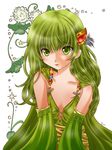  breasts cleavage detached_sleeves final_fantasy final_fantasy_iv green_eyes green_hair hair_ornament long_hair rian rydia small_breasts solo 