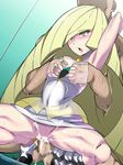  1girl aqua_hair blonde_hair blush breasts censored cheating clothed_sex cum cum_in_pussy dark_skin dark_skinned_male dress grabbing grabbing_from_behind green_eyes groping hetero highres kiryu_manzoku long_hair lusamine_(pokemon) mosaic_censoring multicolored_hair no_panties open_mouth pantyhose pantyhose_around_one_leg pantyhose_pull penis pointless_censoring pokemon pokemon_(game) pokemon_sm pussy sex short_dress skindentation small_breasts solo_focus squatting streaked_hair sweat vaginal very_long_hair x-ray 