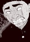  clenched_teeth crying face gakuran greyscale hatching_(texture) male_focus monochrome original school_uniform snot snot_trail solo streaming_tears sweat tears teeth wagashiwagashi 