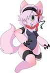  2016 absurd_res alpha_channel anthro armpits bandanna blush breasts canine changemylife99_(artist) clitoris digital_media_(artwork) female flower fox fur green_eyes hair hi_res mammal navel nova_(changemylife99) nude pink_fur plant pose pussy scarf solo stripes thick_thighs vector 