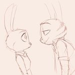  anthro black_and_white clothed clothing disney duo female jack_savage judy_hopps lagomorph male mammal monochrome rabbit simple_background sketch sprinkah white_background zootopia 