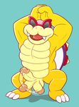  2016 anti_dev balls eyewear hi_res koopa koopaling male mario_bros motion_lines muscular nintendo nude open_mouth penis roy_koopa scalie shell simple_background smile solo spikes sunglasses tongue video_games 