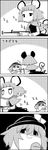  4koma animal_ears basket bow capelet comic commentary dowsing_rod greyscale hat hat_bow highres jitome komeiji_koishi looking_at_another monochrome mouse_ears mouse_tail multiple_girls nazrin shaded_face shoujo_kitou-chuu smile tail tani_takeshi third_eye touhou translated yukkuri_shiteitte_ne 