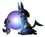  blue_fur espurr eyes_closed fur grey_fur lucario nekorichan-04 nintendo pok&eacute;mon purple_eyes spikes video_games 