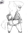  butt callie_briggs cat chibi clothing feline female footwear high_heels looking_back mammal monochrome skirt solo swat_kats thick_thighs unknown_artist 