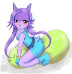  2015 anthro balloon blush breasts cleavage clothed clothing dragon female freedom_planet hair mufeet purple_hair sash_lilac shorts simple_background solo video_games white_background 