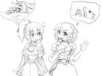  2girls armor arthuria_(camel) camel_(dansen) cecil_(mon-musu_quest!) female mon-musu_quest! monochrome multiple_girls open_mouth ponytail 