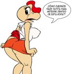  alpha_channel anthro beak big_breasts big_butt breasts butt chochi condor condorito crossgender frown looking_back nipple_bulge solo spanish_text speech_bubble text translation_request 