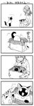  4koma :3 bag cat collar comic greyscale highres monochrome original siamese_cat syringe translated yamano_rinrin 