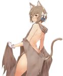  :o animal_ears bare_back bow brown_hair cat_ears cat_tail commentary_request eyebrows felix_argyle from_behind gloves hair_bow looking_back male_focus open_mouth otoko_no_ko re:zero_kara_hajimeru_isekai_seikatsu revealing_clothes simple_background solo standing tail tareme thick_eyebrows thighs tokopi white_background white_bow white_gloves yellow_eyes 
