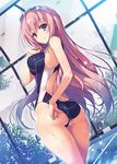  adjusting_clothes adjusting_swimsuit ass blue_eyes breasts goggles goggles_on_head ichinose_honami_(youjitsu) impossible_clothes impossible_swimsuit large_breasts long_hair looking_at_viewer looking_back official_art one-piece_swimsuit pink_hair pool smile solo swimsuit tomose_shunsaku very_long_hair youkoso_jitsuryoku_shijou_shugi_no_kyoushitsu_e 
