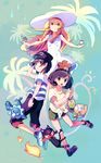  2girls bad_id bad_pixiv_id blonde_hair braid brown_eyes brown_hair capri_pants dress gen_7_pokemon green_eyes hat highres lillie_(pokemon) litten long_hair mizuki_(pokemon) multiple_girls nyowaa417 open_mouth outstretched_arms pants poke_ball pokemon pokemon_(creature) pokemon_(game) pokemon_sm popplio rowlet shirt shoes short_hair shorts sleeveless sleeveless_dress sun_hat sundress twin_braids white_dress you_(pokemon) 