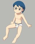  1boy barefoot feet glasses male_focus masato_(pokemon) nipples pokemon pokemon_(anime) sitting smile solo toes topless underwear 