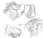  anthro burping dragon duo feral horn ijzer_(artist) internal kilnalek male neck_bulge oral_vore scales simple_background size_difference sketch stomach swallowing throat vore 