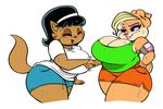  2016 anthro armpits big_breasts breasts cat cleavage clothed clothing crossover duo feline female huge_breasts joelasko lagomorph mammal mature_female mrs._katswell nickelodeon overweight patricia_bunny rabbit smile sweat t.u.f.f._puppy 