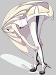  bad_id bad_pixiv_id bare_arms bent_over blonde_hair crystal full_body green_eyes grey_background halto_(citrus) high_heels highres leggings long_hair looking_back lusamine_(pokemon) multicolored multicolored_clothes multicolored_legwear pokemon pokemon_(game) pokemon_sm shadow sleeveless smile solo standing tiptoes toe_cleavage two-tone_legwear 