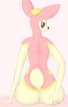  anthro anthrofied back_boob big_butt black_eyes breasts butt cervine deer deerling female half-closed_eyes hand_on_butt holding_butt looking_back mammal nintendo pcred566 pink_background pok&eacute;mon pok&eacute;morph pussy simple_background sitting solo spring_deerling video_games 