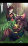  alenkavoxis anthro aspect.tribal.wolf canine clothed clothing cute female feral forest hug hybrid mammal nelly63 nintendo outside pikachu pok&eacute;mon sitting smile tree video_games 