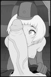  1girl breasts elizabeth_(persona) gloves greyscale hetero highres monochrome penis penis_on_face persona persona_3 