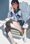  adirondack_chair bad_id bad_pixiv_id black_hair book boots chair cup duplicate glasses hip_vent kantai_collection long_hair long_sleeves looking_at_viewer makio_(makiomeigenbot) necktie ooyodo_(kantai_collection) pleated_skirt saucer school_uniform semi-rimless_eyewear serafuku sitting skirt smile solo teacup thigh_boots thighhighs 
