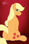 2014 applejack_(mlp) butt digital_media_(artwork) earth_pony equine female feral freckles_(artist) friendship_is_magic horse mammal my_little_pony pony sitting smile solo 