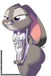  2016 anthro clothing disney english_text female greensalamander judy_hopps lagomorph mammal rabbit shirt solo text zootopia 