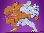  2016 abs anal anal_penetration armpits balls beast_(disambiguation) beauty_and_the_beast biceps big_muscles chest_tuft crossover cum cum_in_ass cum_inside digimon disney ejaculation fangs horn jewelry male male/male muscular necklace nipples pecs penetration penis regnar romantic_couple teeth tuft weregarurumon 